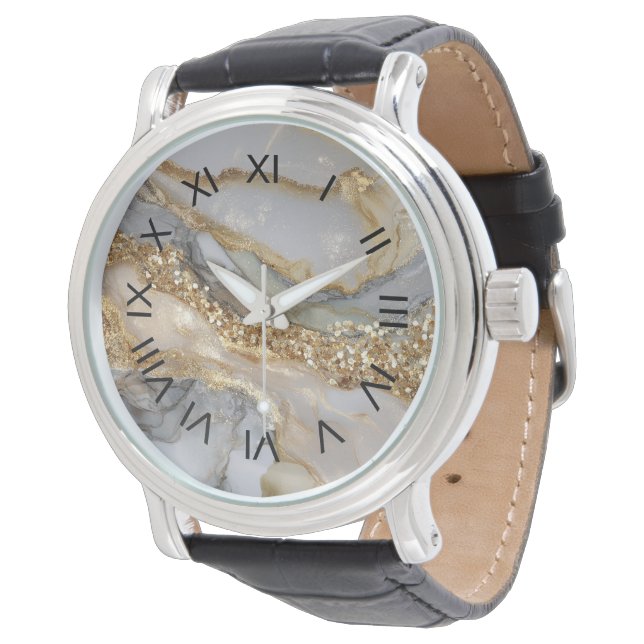 Montre Marbre fluide or et blanc de luxe (Incliné)