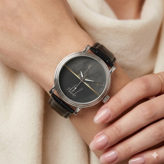 Montre Marbre noir monogramme paillettes dorées (Créateur téléchargé)