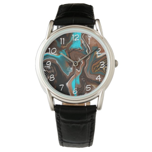 Montre Marbre Turquoise Brown et bleu (devant)