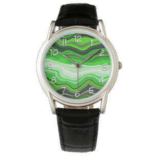 Montre Marbre vert et noir comme l'art fluidisé rayé
