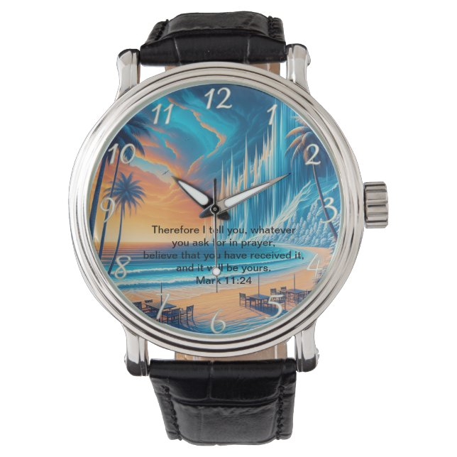 Montre Marc 11:24 Croix paisible Coucher de soleil Réflex (devant)