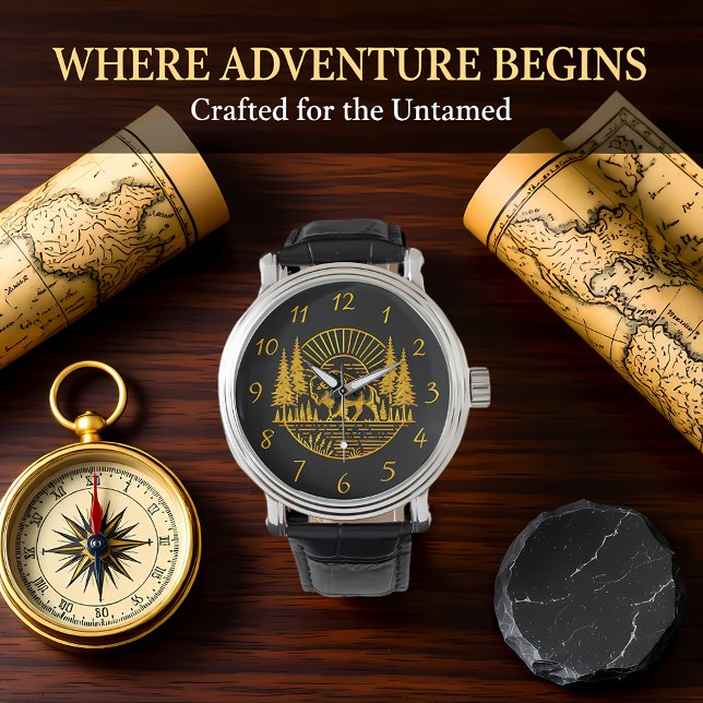 Montre Marche de Buffalo au bord de la rivière au coucher (Créateur téléchargé)