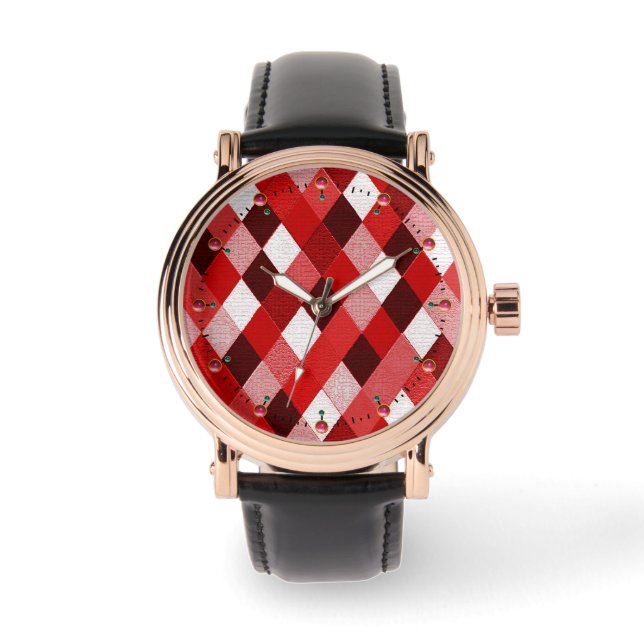 Montre MARDI GRAS HARLEQUIN MOTIF Rouge rose blanc Rhombi (Recto)