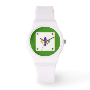 Montre Mardi Gras Vert Or Violet Fleur de Lis