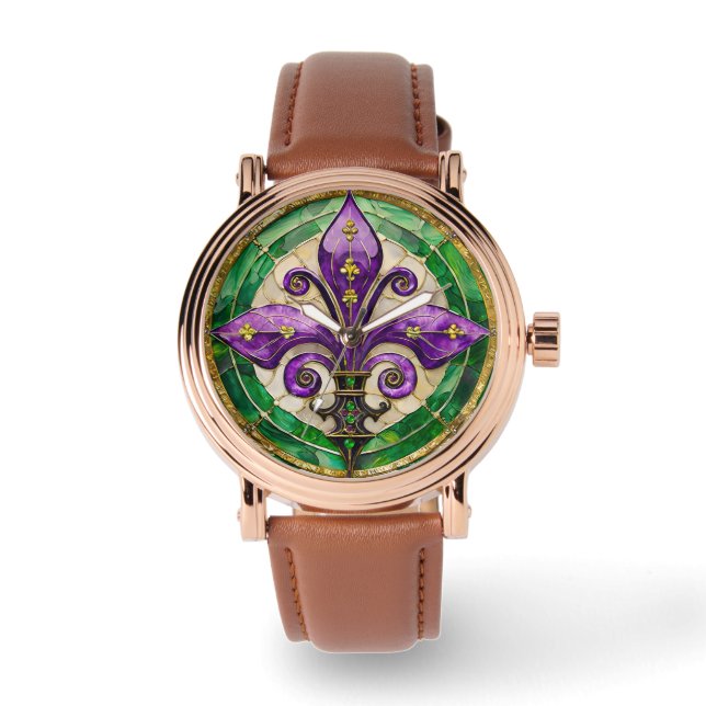 Montre Mardi Gras Vitrail Fleur de lis (Recto)