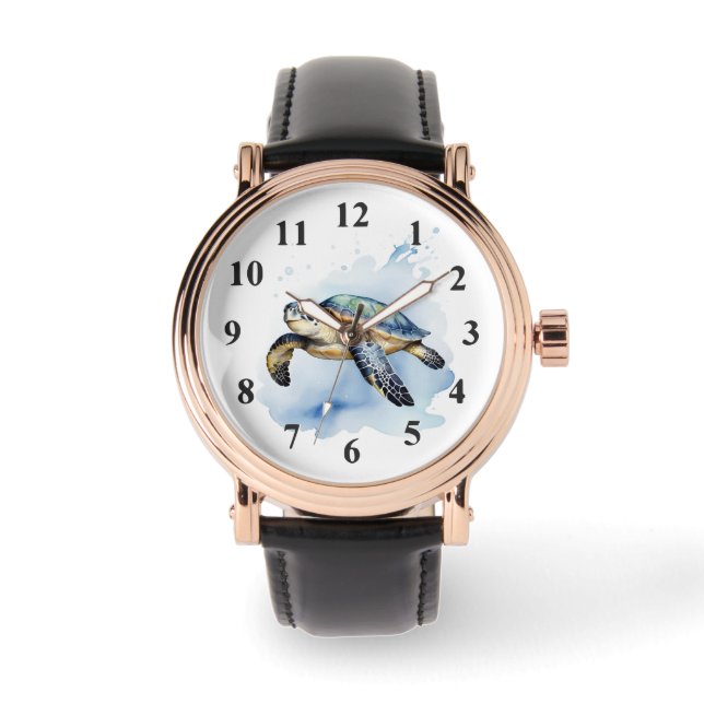 Montre Mare Tortue de mer Aquarelle Art Océan Animal (Recto)