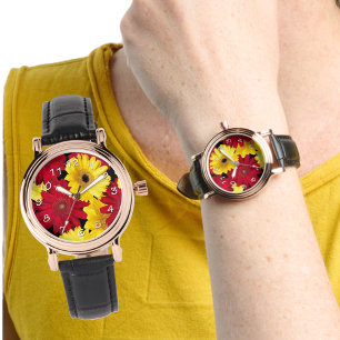 Montre Marguerites rouges et jaunes lumineuses de Gerber