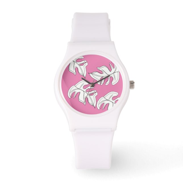 Montre Mariage botanique Monstera noir blanc (Recto)