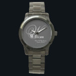 Montre Mariage Père De Groom Cadeau Monogramme Cool Class<br><div class="desc">Mariage Père De Groom Cadeau Monogrammé Avec Un Nom Personnalisé Cool Classic Keepsaké Black Sporty Watch. Cliquez sur personnaliser ce modèle pour le customiser avec l'initiale Monogram, le nom et la date de mariage rapidement et facilement. Mariage Père de la chambre Cadeau Monogramme Cool Classic Watch, fait partie de la...</div>