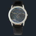 Montre Marine Blue Gold Marble Custom Letter Watch Cadeau<br><div class="desc">Monographie avec Monogramme Agate Marine Blue Gold Gemstone Marble Geode Parties scintillant Étincelle Personnalisée Anniversaire - Anniversaire ou Mariage Cadeau / Fournisseur - Ajouter votre lettre / ou nom - Texte ou supprimer - Faire vos montres spéciales Cadeau - Redimensionner et déplacer ou ajouter du texte / des éléments avec...</div>