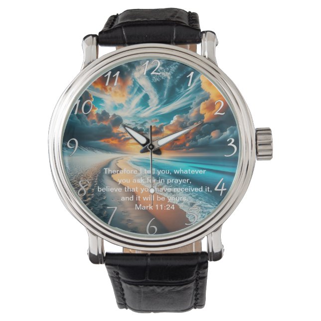 Montre Mark 11:24 Cross Sunset Ocean Faith (devant)