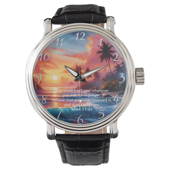 Montre Mark 11:24 Inspiring Cross Sunset Ocean (devant)