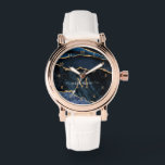 Montre Marque bleu marine or personnalisé Votre nom Regar<br><div class="desc">Montres avec Monogramme Nom Agate Marine Blue Gold Gemstone Marble Geode Parties scintillant Étincelle Personnalisée Anniversaire - Anniversaire ou Mariage Regarder Cadeau / Fournisseur - Ajouter votre lettre / Nom - Texte ou Supprimer - Faire votre cadeau spécial - Redimensionner et déplacer ou ajouter du texte / des éléments avec...</div>