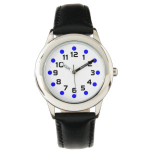 Montre Marqueurs de points - Bleu et noir sur blanc