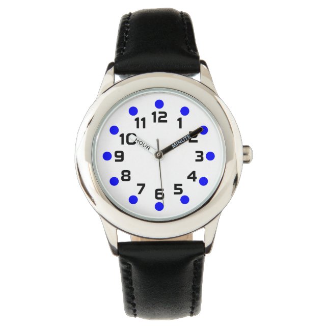 Montre Marqueurs de points - Bleu et noir sur blanc (devant)