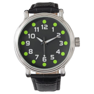 Montre Marqueurs de points - Chartreuse et blanc sur noir