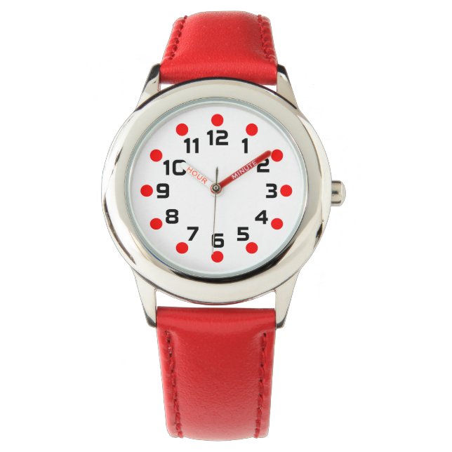 Montre Marqueurs de points - rouge et noir sur blanc (devant)