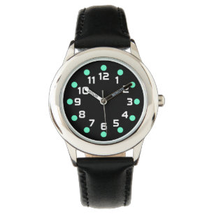 Montre Marqueurs de points - Turquoise et blanc sur fond 
