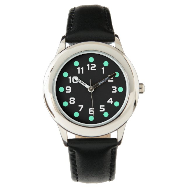 Montre Marqueurs de points - Turquoise et blanc sur fond  (devant)