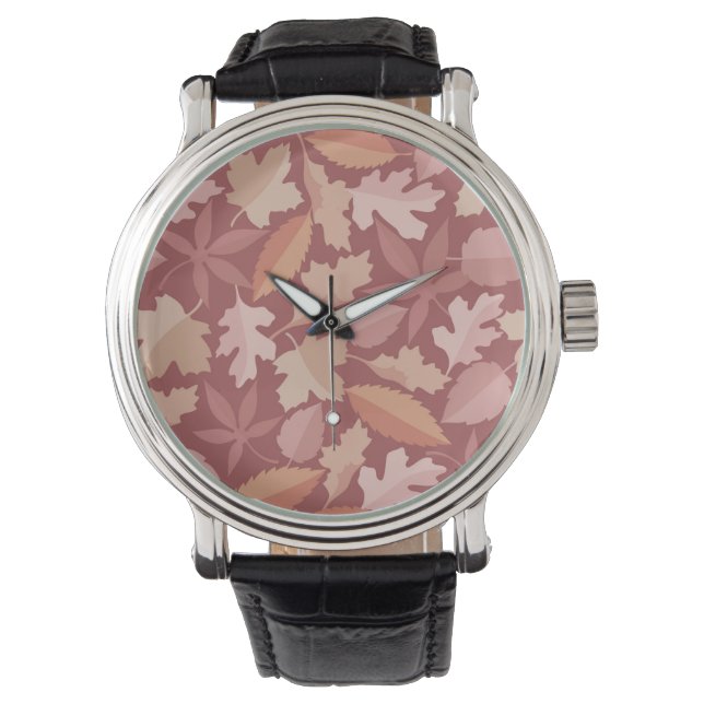 Montre Marsala motif feuille (devant)