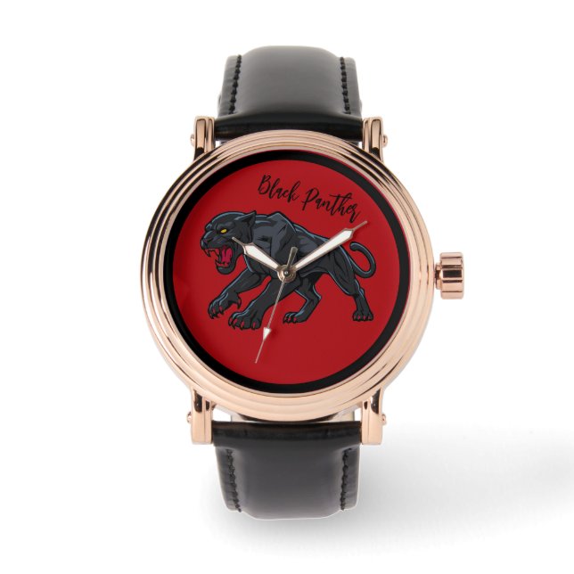 Montre Masculin, Panthère noire, Fond rouge (Recto)