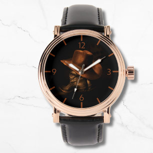 Montre Masculine Casquette Cowboy et Bottes en cuir