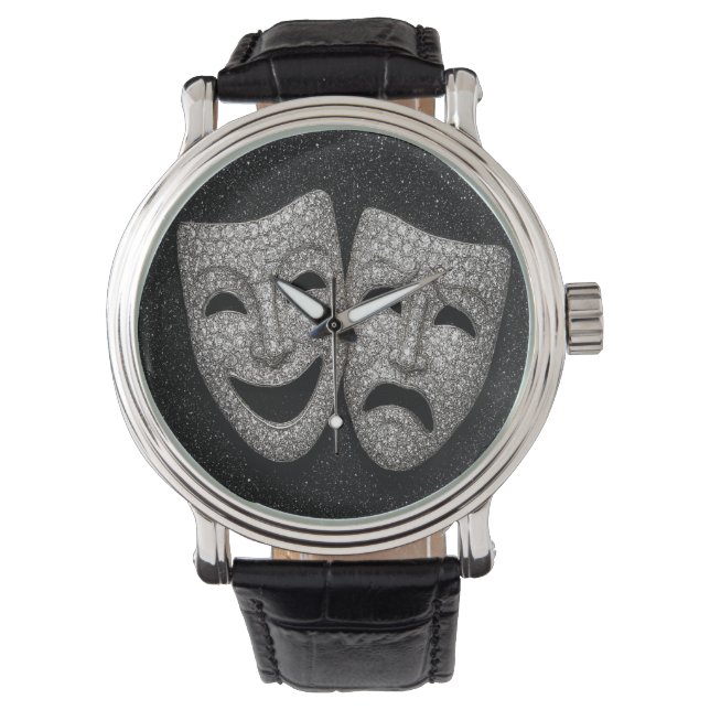 Montre Masque de Comédie et Tragédie à Paillettes (devant)