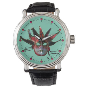 Montre MASQUE JESTER NOIR ET ROUGE, Fête Masquerade