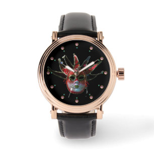 Montre MASQUE JESTER NOIR ET ROUGE, Fête Masquerade