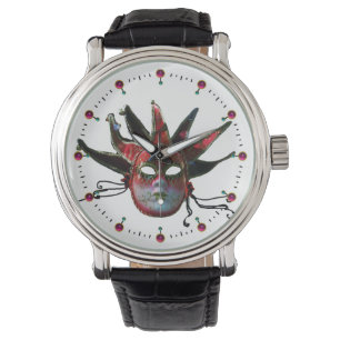 Montre MASQUE JESTER NOIR ET ROUGE, Fête Masquerade