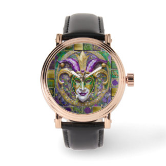 Montre Masque Mardi Gras Jester Vert Or