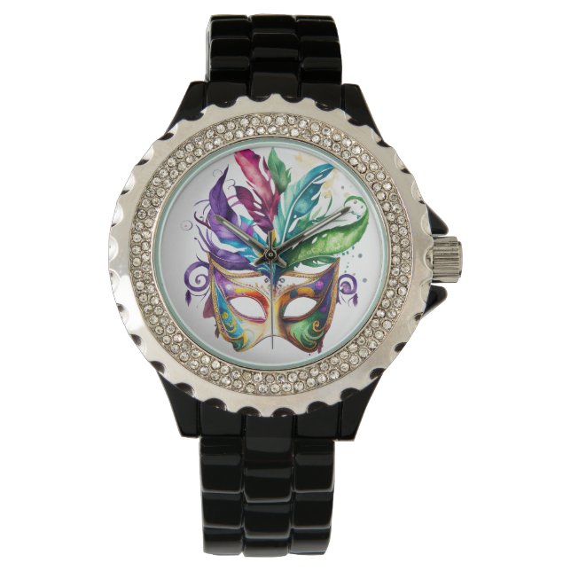 MONTRE MASQUES DE VISAGE MARDI GRAS AUX COULEURS CLAIRES (devant)