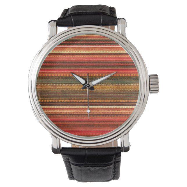 Montre Matériau Textile Rayures Rouge Orange et Vert (devant)