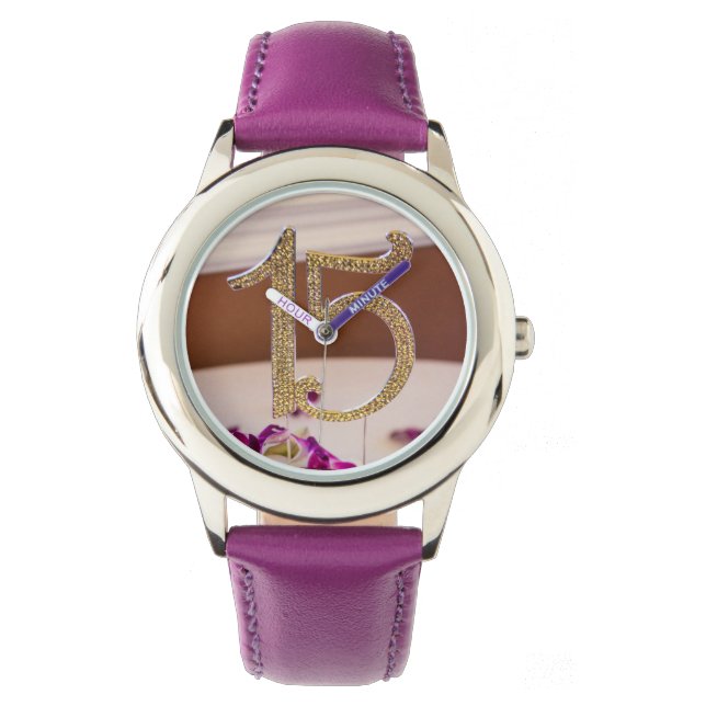 Montre mauve en acier inoxydable Quinceanera de Le (devant)