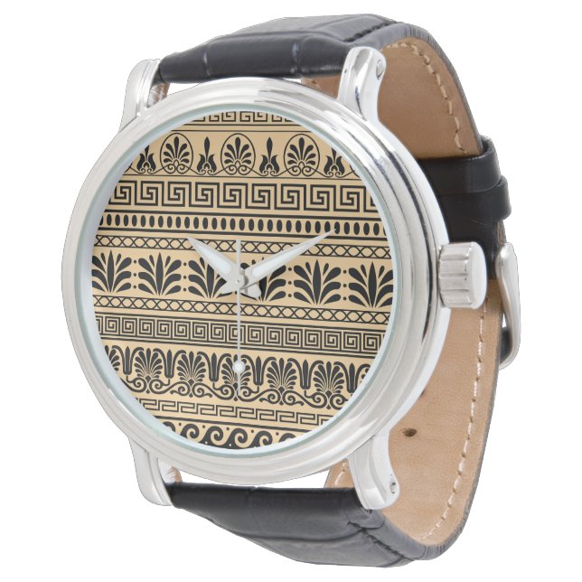 Montre Méandre Grec, Motif Méditerranéen, Marron (Incliné)