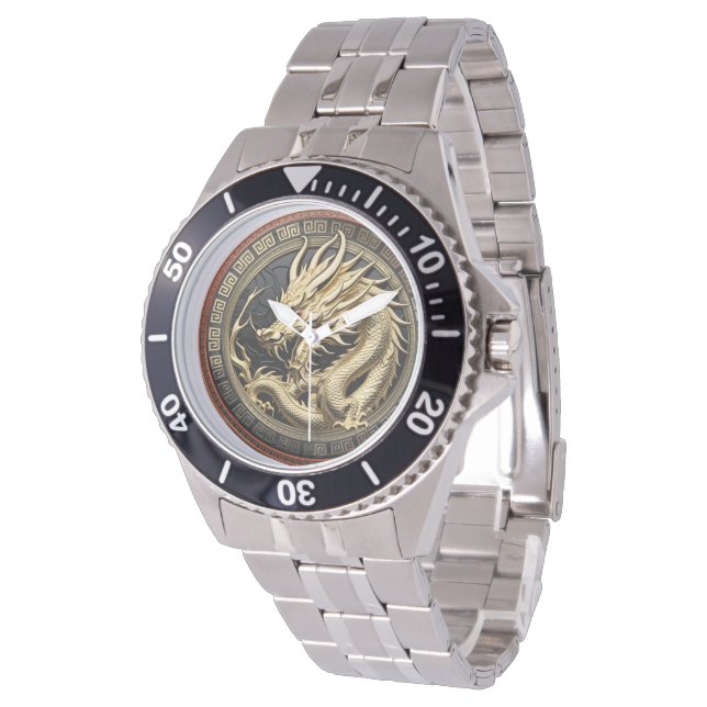 Montre Médaillon de dragon sacré oriental en or (Incliné)