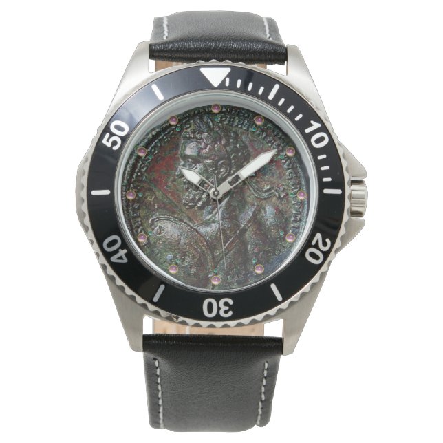 MONTRE MÉDALLION ROMAINE ANTIQUE BRONZE AVEC GEMSTONES RO (devant)