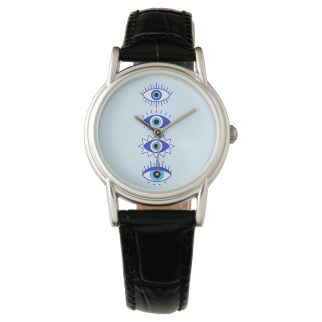 Montre Méditation de l'énergie du mal bleu Hamsa Mystical (devant)