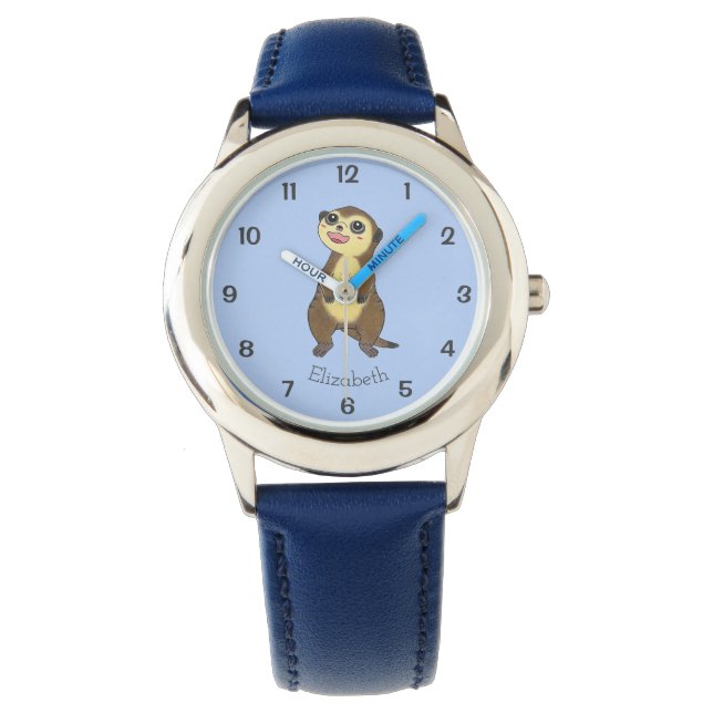 Montre Meerkat Cartoon bleu simple pour enfants (devant)