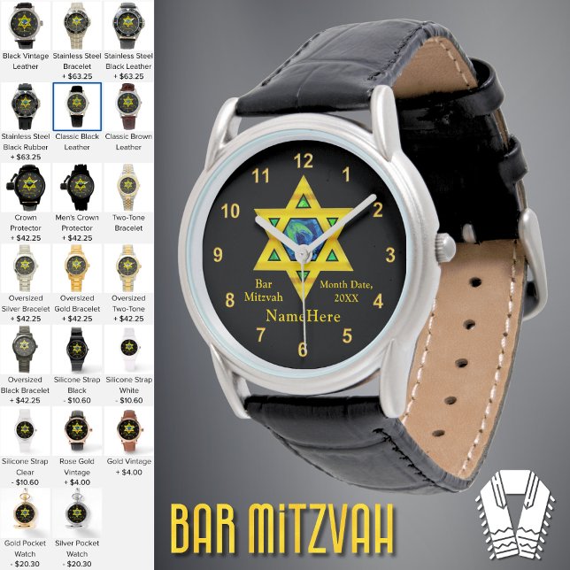 Montre Meilleur, Bar Mitzvah Idées Cadeaux, Personnalisé (Personalized Bar Mitzvah Gifts. Bar Mitzvah Watch. Bar Mitzvah Presents. Star of David Gift Ideas.)