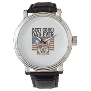 Montre Meilleur Papa Corgi Patriote Vintage T-Shirt Chien
