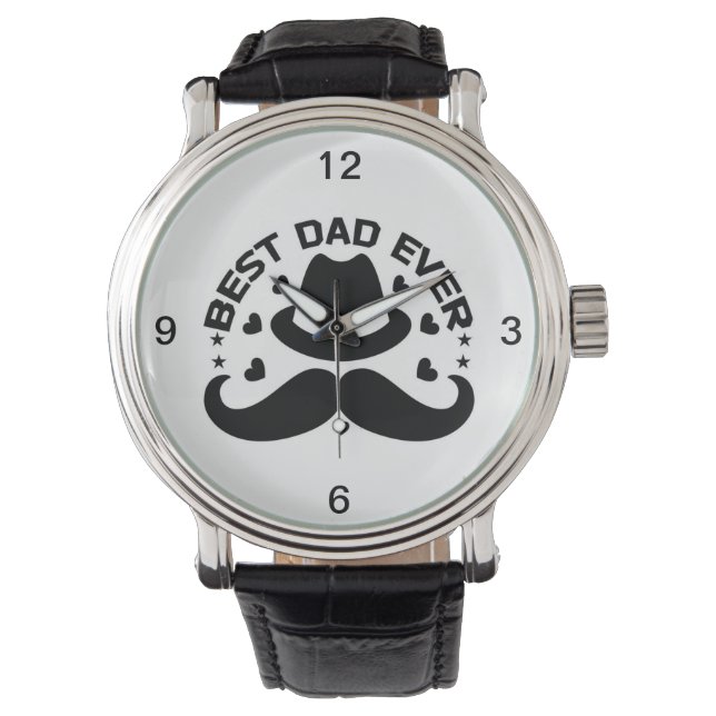 Montre Meilleur papa jamais noir blanc Casquette Moustach (devant)