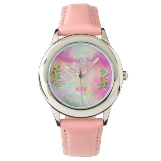 Montre Meilleure Maman du Monde Aquarelle Fleurs Roses
