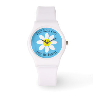 Montre Meilleure Maman Jamais Blanc Marguerite Ciel Bleu 