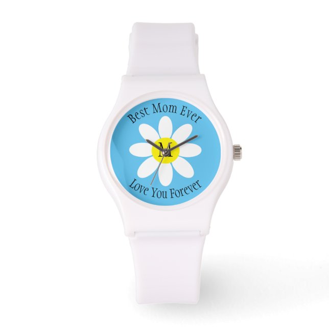 Montre Meilleure Maman Jamais Blanc Marguerite Ciel Bleu  (Recto)