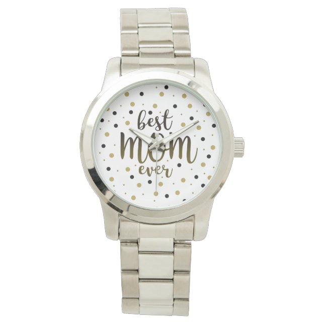 Montre Meilleure maman jamais Noir et Or Confetti Simple (devant)