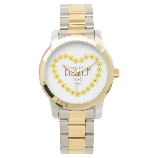 Montre Meilleure Maman Jamais Sunflower Coeur Nom personn (devant)