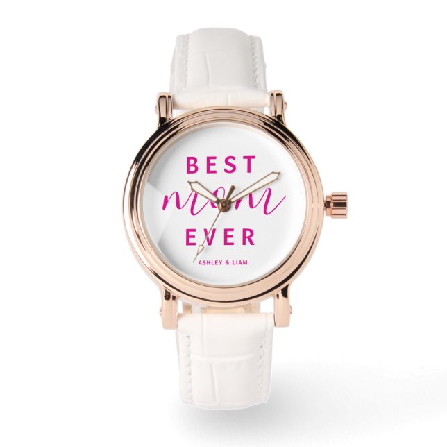 Montre Meilleure Maman Jour Hot Pink Script Fête des mère (Recto)