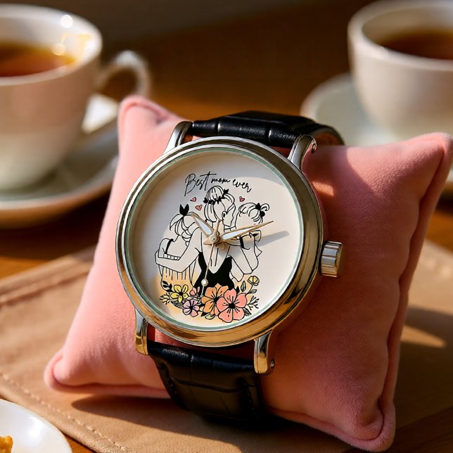 Montre Meilleure maman maman jamais maman, enfants et fle (Best Mom Ever Floral Mother and Children Watch)