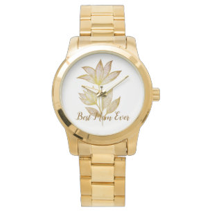 Montre Meilleure Maman Personnalisée Fleurs Dorées